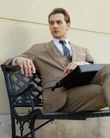 Men's Slim Fit 3 Piece Suit, One Button Solid Blazer Business Party Jacket Vest Pants Sethalloween - màu nâu - Xem 4