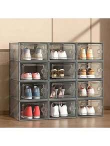12pcs Thick Transparent Shoe Box With Lid, Foldable And Stackable Plastic Shoe Rack Organizer - Waterproof, Space Saving, Suitable For All Shoes - Perfect For Hallways, Bedrooms, Homes, Dormitories