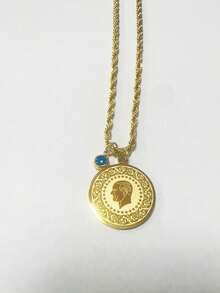 Eye Decor Round Charm Necklace - Yellow Gold - View 5