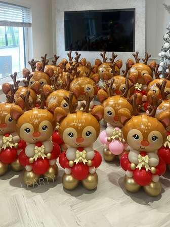 19pcs/Set Christmas Party Reindeer Shaped Foil Balloon Set, Pink And Red 2 Styles, 10-Inch Vintage Beige, Macaron Pink, Red, Metallic Gold Latex Balloons, Decor For New Year, Christmas Tree, Christmas Balloon Arch, Christmas Tree Balloon Wreath