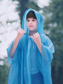 1pc Thickened Children's Raincoat, Random Color, Fashionable PEVA Poncho, Suitable For Students, Travel And Camping - Multicolor - View 5