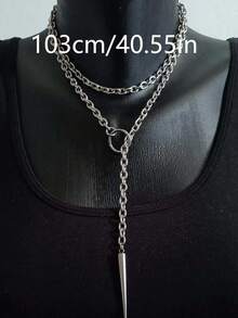 1pc Punk Style O-Ring Rivet Pendant Necklace, Unisex Hiphop Open Circle Necklace, Minimalist Streetwear Party Accessory - Silver - View 3