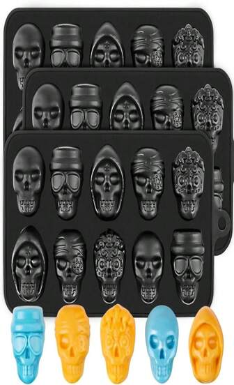 Puyeipt 4 Pack Halloween Silicone Chocolate Molds, 3D Pumpkin Bat Skull Witch Hat Spider Tombstone Shaped Cake Molds For Chocolate, Candy, Cupcake, Muffin, Soap, Cake Decoration