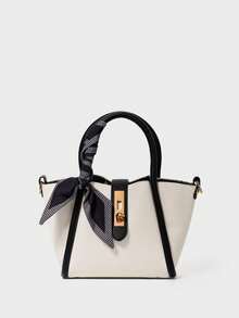 Bolso de mano con decoración de bufanda delgada y bolsillo interior, regalo de Navidad, San Valentín, invierno - Blanco y Negro - Ver 11