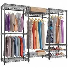 Muebles Para cuarto Metal Organizador Para Closet, Ajustable Rack Percheros Ropa - Negro - Ver 8