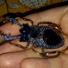 Large Bohemian Style Beetle Brooch, Shiny Blue Gemstone - Luxurious Women's Coat Accessory, Party Accessory |   Bohemian Style |   Fine Craftsmanship, Beetle Accessory - E27 - View 3