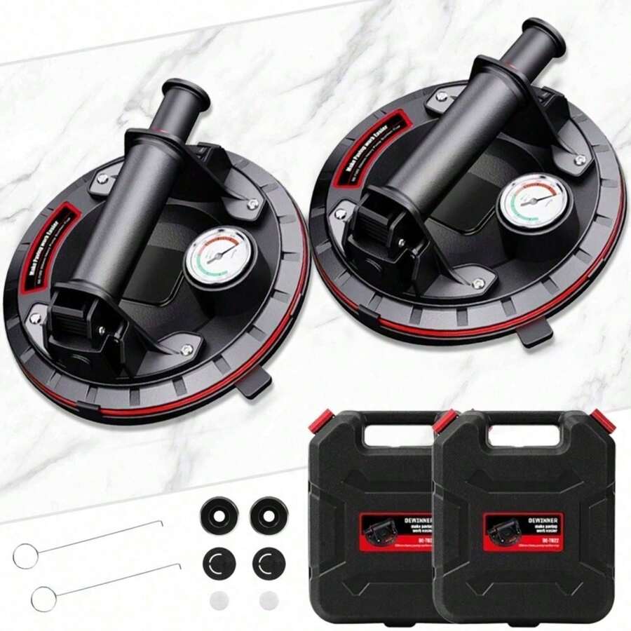 2x 8'' Saugheber 300KG Vakuumheber Saugnapf Hebefenster Glassauger mit Koffer Saugnäpfe Fliesenheber mit Ergonomischen & Stabilen Griff für Transport von Glasscheibe Terrassenplatten Laminat Glas