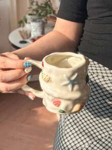 1 chiếc cốc gốm sứ vẽ tay hình vỏ sò sáng tạo, kiểu dáng độc đáo, cốc đựng nước dễ thương, cốc đựng cà phê latte, cốc đựng sữa ăn sáng, thích hợp cho văn phòng, gia đình, quán cà phê, cửa hàng tráng miệng - Nhiều màu - Xem 5