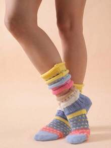 Striped Socks, Mid-Calf Socks For Indoor/Outdoor Casual Wear, Autumn/Winter, Cozy PYMS - 藍色 - 查看 3