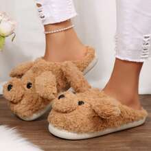 Womens Slippers Memory Foam Plush Slides Cartoon Dog Cute Winter Warm Anti Slip House - Màu Khaki - Xem 9