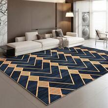 Large Modern Geometric Rug - Navy Blue And Gold Brown Woven Rug, Soft Flat Woven Large Area Rug, Suitable For Living Room, Bedroom, Office - Machine Washable, Navy Blue And Gold Home Decor Rug, Rectangular Geometric Pattern Woven Rug, Suitable For Spaces Over 2. 16 Square Meters, Fashionable Navy Blue And Gold Design, Easy To Clean And Move, Durable Material, Vintage Carpet - Nhiều màu - Xem 4