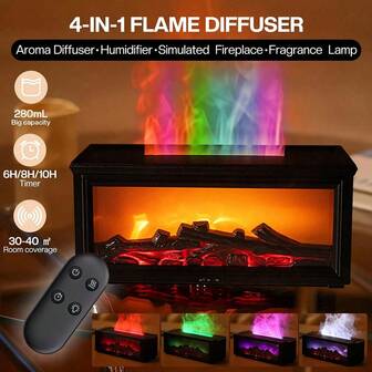 SULVGO Difusor de aceites esenciales y humidificador con llama de chimenea - Difusor de aromaterapia ultrasónico con LED de 7 colores y temporizador para dormitorio, hogar, oficina