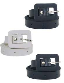 Kit 3 Women's Belts With Square Buckle - 黑白,海軍藍 - 查看 2