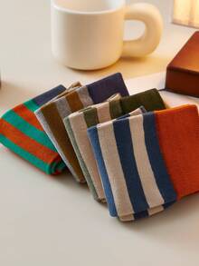 4 Pairs Of Women's Socks, Vintage Striped Mid-Calf Socks, Autumn/Winter Long Socks, Stylish Color Combinations With Exquisite Craftsmanship, Perfect For Everyday Wear.