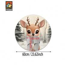 1pc Christmas Red Bathroom Anti-Slip Mat, Flannel Material, Round Floor Mat, Plush Decoration, Suitable For Bathrooms, Doors, Kitchens, Living Rooms And Other Occasions, Machine Washable, Anti-Slip, Christmas Decoration, Can Be Given As A Gift - Multicolor - View 14