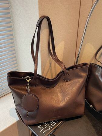 Korean Minimalist Soft Leather Large Capacity Tote Bag, Women's 2025 New Stylish Travel Handbag, Commuter Shoulder Bag