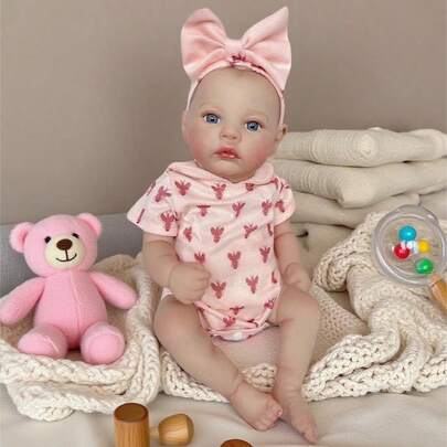 Búp bê sơ sinh Meadow toàn thân 18 inch bằng vinyl mềm mại, dễ thương, giống như thật, được làm thủ công và sơn 3D, thích hợp làm quà tặng sinh nhật/Giáng sinh (chính xác về mặt giải phẫu).