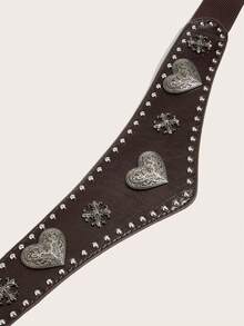 1 件女士西式铆钉装饰复古别致腰带，百搭搭配上衣 - 咖啡 - 查看 4