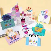 10pcs Birthday Cards 3D Small Size Cartoon Simple Ins Style Folded Handwritten Wishes Birthday Cards - 10 tấm thiệp sinh nhật hình dạng - Xem 7