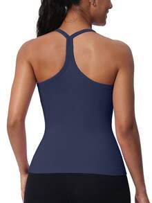 MathCat Workout Tank Tops For Women Built In Shelf Bras Padded -Racerback Athletic Tank Tops Ribbed Yoga Shirts - màu xanh hải quân - Xem 5