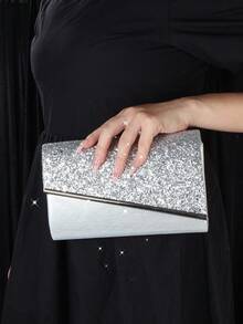 1 件闪亮亮片面料女士晚宴手拿包，配有金属装饰肩带，适合婚礼、庆典、夜总会、派对、生日礼物、情人节礼物