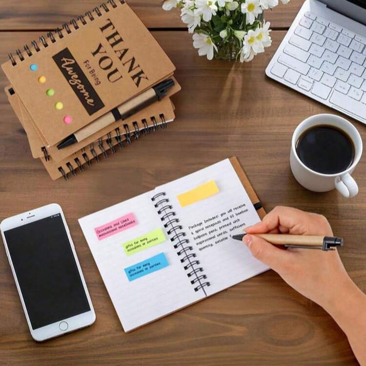 Notebook Set - Multipurpose Notebook And Diary With Multicolor Stickers For Recording, Memo, Studying, Office Supplies,Office Decor And Accessories,Christmas Gift - 每本書60頁 - 查看 3