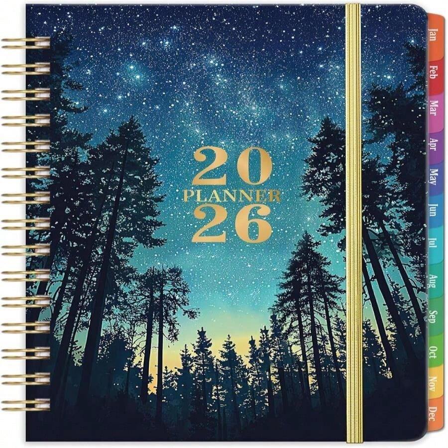 2026 Weekly & Monthly Planner – Jan-Dec 2026, 9" X 11", Colorful Tabs, Flexible Cover, Back Pocket, Spiral Bound (Rose Design)