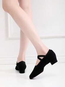 New Women's Professional Sports Shoes, Girls' Ballet Shoes, 3cm Low Heel Elastic Slip-On Indoor Sports Shoes, Soft Bottom Latin Dance Shoes For Performance, Yoga, Dance Practice, Comfortable, Soft, Lightweight - Black - View 6