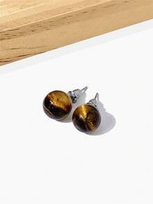 1 Pair 8mm Round Natural Stone Stud Earrings, Elegant & Fashionable Jewelry For Women - 8mm Natural Stone Earrings - View 19