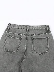 女士纯色直筒牛仔裤，简约时尚休闲日常穿着 - 灰色 - 查看 11