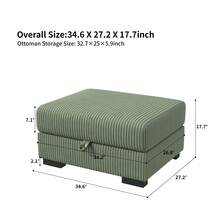 Sofá combinado para varias personas, espuma de alta resiliencia, estructura de madera maciza, sofá individual, banco con almacenaje, sofá de pana para salón, color verde - Verde Oliva - Ver 9