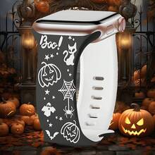 Halloween Pumpkin & Bat Carving Patterns Strap Compatible With Apple Watch Band Ultra SE/10/9/8/7/6/5/4/3/2/1 Perfect Gift For Women Skin-Friendly Silicone Replacement Watch Band Compatible With Iwatch Ultra 38mm 40mm 41mm 45mm 44mm 42mm 46mm 49mm (Watch Not Included)