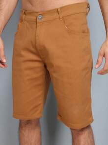 Men's Plain Colored Twill Bermuda Shorts - Rust Brown - View 1