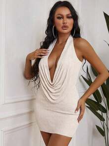 2025 Spring Women's Halter Neck Backless Slim Fit Dress Stylish European American Fashion Sexy Club Dress  Night Out Outfit - Negro - Ver 9