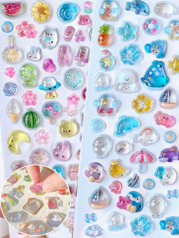 1pc 3D Crystal Clear Decorative Sticker, Can Be Used To Decorate Stationery, DIY Phone Cases, Notebooks