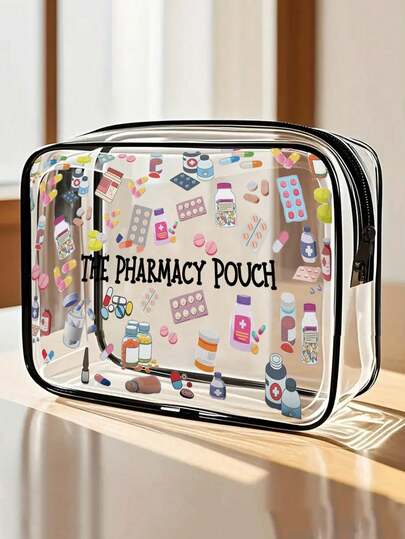 新款药房收纳袋 - 迷你化妆包、透明洗漱包、旅行必备品、拉链便携式旅行洗漱包、沙滩透明PVC洗漱包、防水收纳袋、透明收纳袋、带线缆和USB接口的收纳袋，可存放药品、医疗包等。