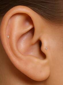 EleRunis 1PC 925 Sterling Silver Dainty Prong Setting Stud 18K Gold Plated Cartilage Helix Tragus Piercing Hypoallergenic Earring Jewelry Gift For Women Girls Daily Wear Wedding Party Engagement - Gold - View 2