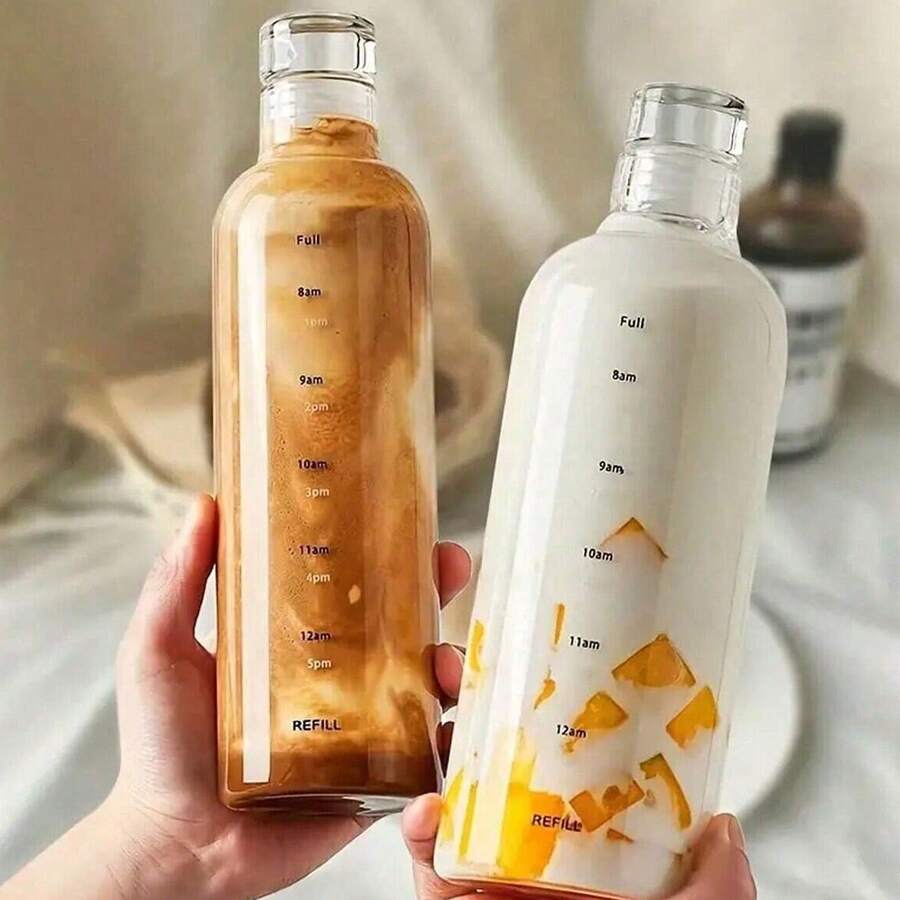 1pc Large Capacity Water Bottle With Time Marker - , Lightweight Design Suitable For Men And Women - Perfect For Iced Coffee And Beverages, PPSU Measuring Cup, Outdoor Use - Multicolor - View 1
