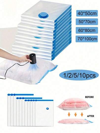 1-10pcs Compression Bags For Travel, Travel Accessories, Space Saver Bags, Vacuum Storage Bags For Travel Essentials, Travel And Home Packing Organizers (Blue) Clothes Storage Clothes Organizer Travel Organizer Bag Set Travel Storage Bag Set Packaging Bag Back To School School Bag Travel Essentials Travel Organizer For Beach Summer Vacation