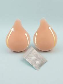 1 对硅胶隐形丰胸贴，带肩带，防滑小胸增强贴，可重复使用，适用于婚纱、礼服 - 杏色 - 查看 3