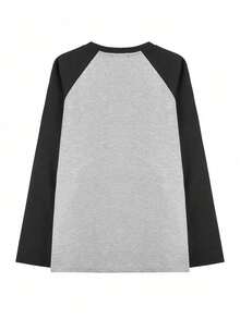 Women's Loose Casual Versatile English Letter Contrast Color Print Long Sleeve T-Shirt, 100% Cotton