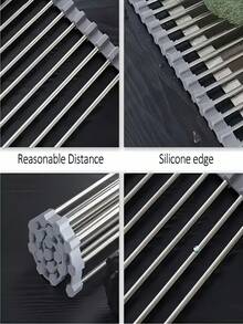 1 قطعة رف تجفيف الأطباق قابل للطي، رف أطباق متعدد الوظائف من الفولاذ المقاوم للصدأ، رف قابل للطي من الفولاذ المقاوم للصدأ، بساط تصريف الحوض، أداة مطبخ، حامل أواني مقاوم للحرارة، بساط أطباق، ملحق مطبخ، مناسب لتصريف وتجفيف أدوات المطبخ والأكواب والأطباق والحفاظ على نظافة المطبخ. ويمكن استخدامه أيضًا كوسادة شواء أو حامل أواني أو قاعدة تحت الأكواب وما إلى ذلك.