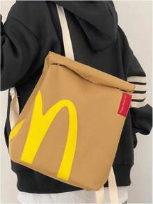 1pc Mc Donald's 2025 Cute Charming Backpack For Women & Men + Classic Unisex Vintage Daypack Canvas Personalized Rucksack + Spacious Shoulder & Crossbody Bookbag With Adjustable Straps + Travel, School & Everyday Tote Bag Style Purses And Bags Women + Wallet, Makeup Bag, Keychains & Bag Charms Organizer For Halloween&Christmas Gifts - màu nâu - Xem 1