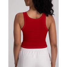 Women Rib Tank Top Padded Workout Top Square Neck Crop Tank Fitted Basic Cami Tops - Hot Red - View 4