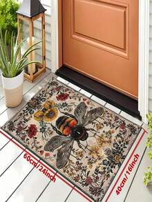 1pc New Vintage Bee Pattern Doormat, Suitable For Living Room, Bedroom, Indoor - Machine Washable - Flannel Material, Delicate Wrap, Skin-Friendly, No Pilling, Slightly Water-Resistant Easy Care, Odorless - Ideal For Home Decor, Room Decoration