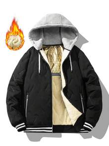 1 Stück Herren minimalistische, bequeme Jacke mit Reißverschluss, Kontrast-Farbdetails, thermisch gefüttert, Kordelzug-Kapuze, Lässig, für Herbst/Winter