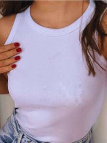 Women's Ribbed Tank Top Candy Blogger Fashion - White - View 2