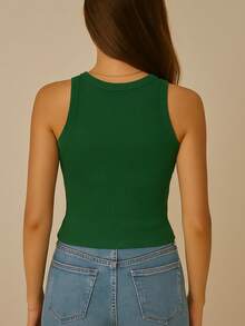 Women's Ribbed Tank Top Candy Blogger Fashion - Green - View 2