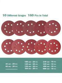 10pcs/30pcs 5-Inch Sanding Discs, Hook And Loop Sanding Pads, Sanding Discs, 8-Hole Red Sandpaper, Medium-Low Grit Assortment, Suitable For 40/80/100/120/150/180/240/320/400/600 Grit Sanders, 5-Inch, 8-Hole Round Sanding Discs - Red - View 2