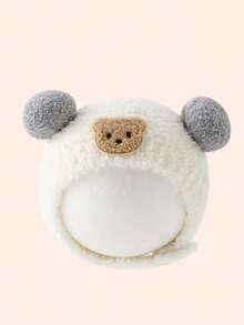 婴儿熊耳帽，毛绒冬季帽子，适合男婴和女婴